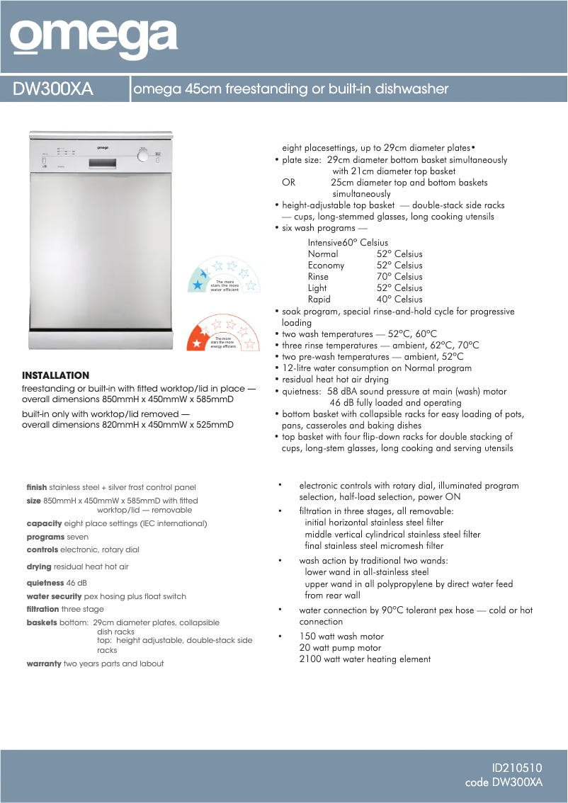 Page n°1 - Fiche technique Omega DW300XA