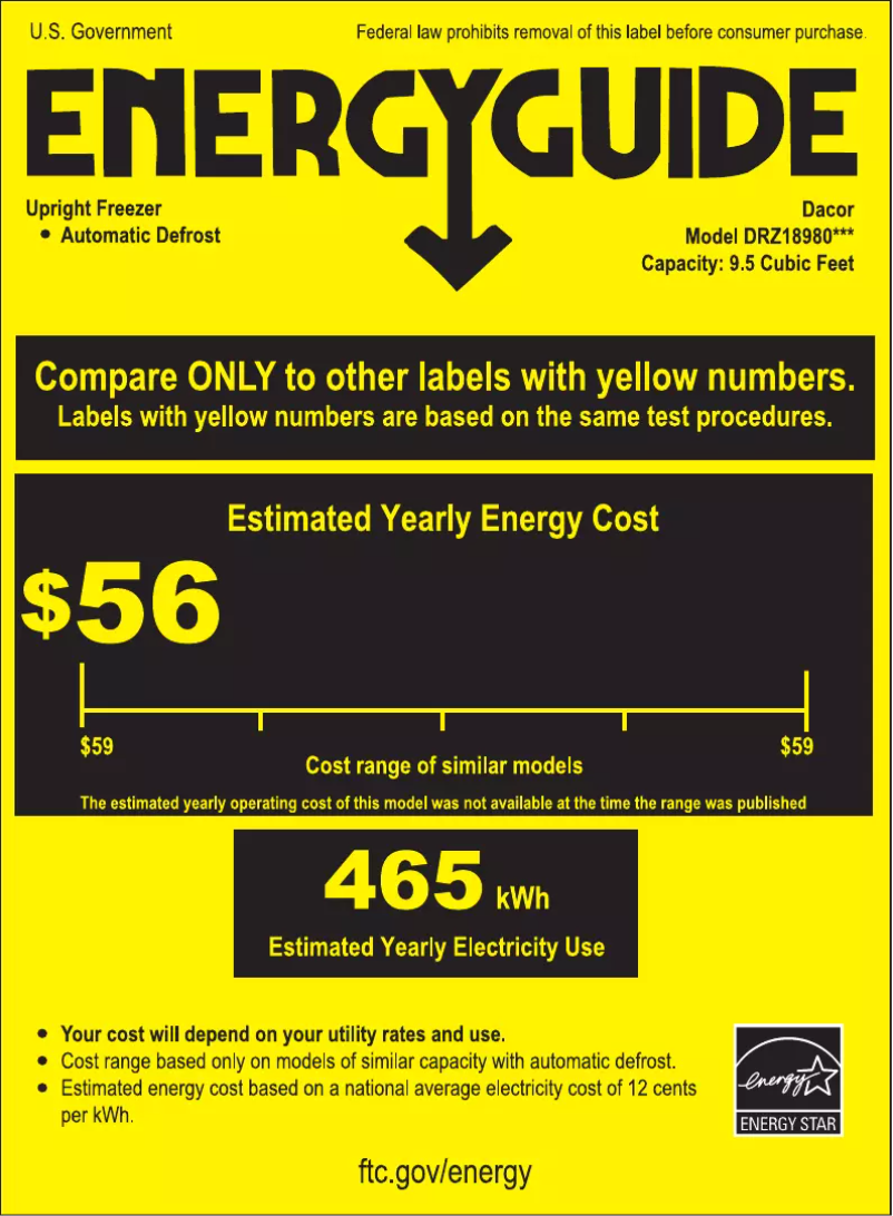 Page 1 de la notice Label énergétique Dacor Modernist DRZ18980LAP