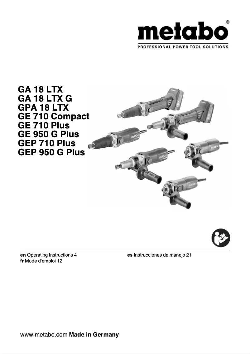 Page 1 de la notice Manuel utilisateur Metabo GA 18 LTX G