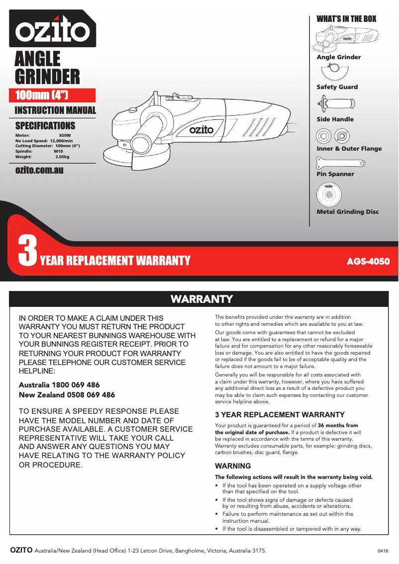 Imagen de la primera página del manual del dispositivo AGS-4050