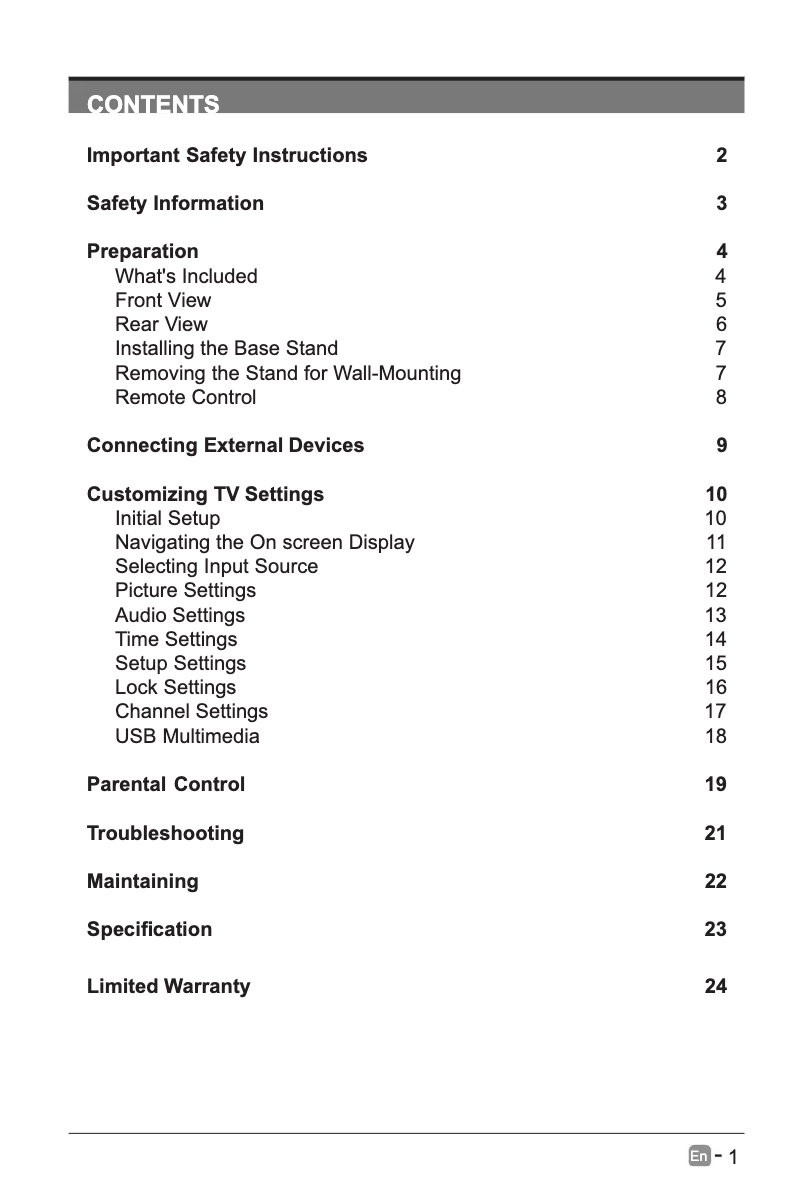 Page n°1 - Manuel utilisateur Seiki SE55UE