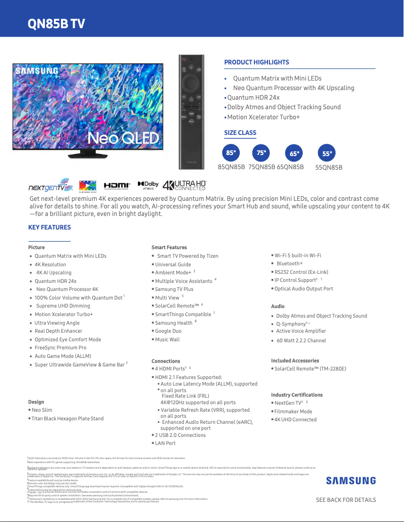 Image de la première page du manuel de l'appareil QN85QN85B