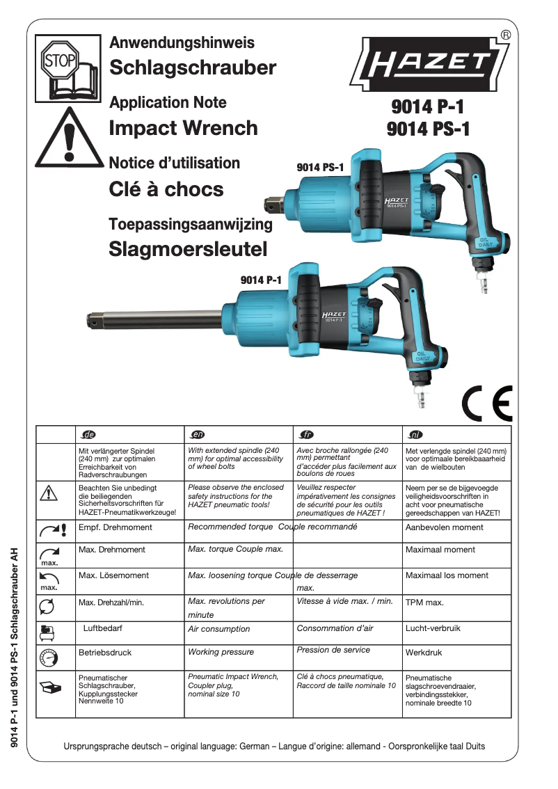 Page n°1 - Manuel utilisateur Hazet 9014PS-1