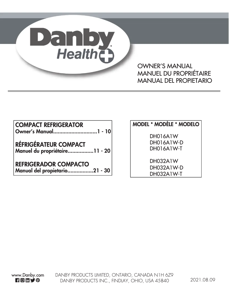Page 1 de la notice Manuel utilisateur Danby DH032A1W-D