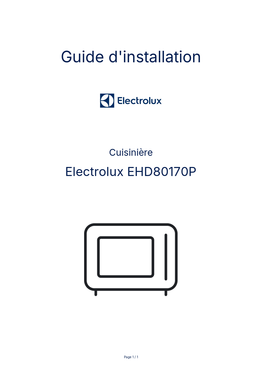 Page n°1 - Guide d'installation Electrolux EHD80170P