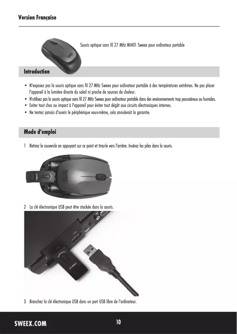 Page 1 de la notice Manuel utilisateur Sweex MI401