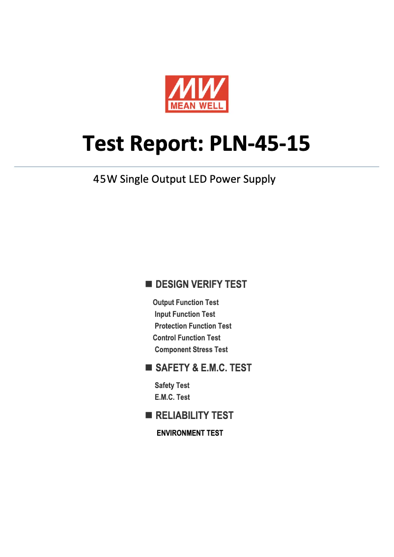Page 1 de la notice Fiche technique Mean Well PLN-45-15