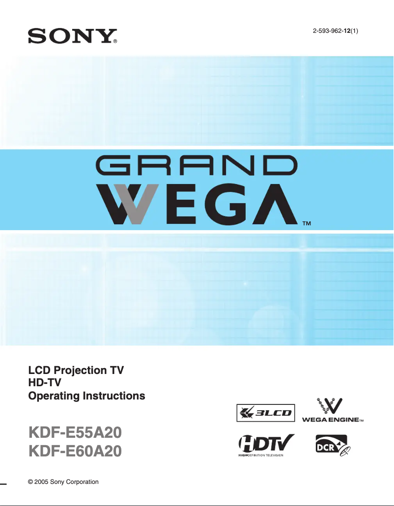 Page n°1 - Manuel utilisateur Sony KDF-E60A20