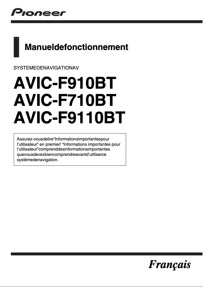 Page 1 de la notice Manuel utilisateur Pioneer AVIC-F710BT