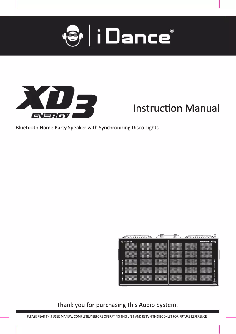 Page 1 de la notice Manuel utilisateur iDance Party System XD3