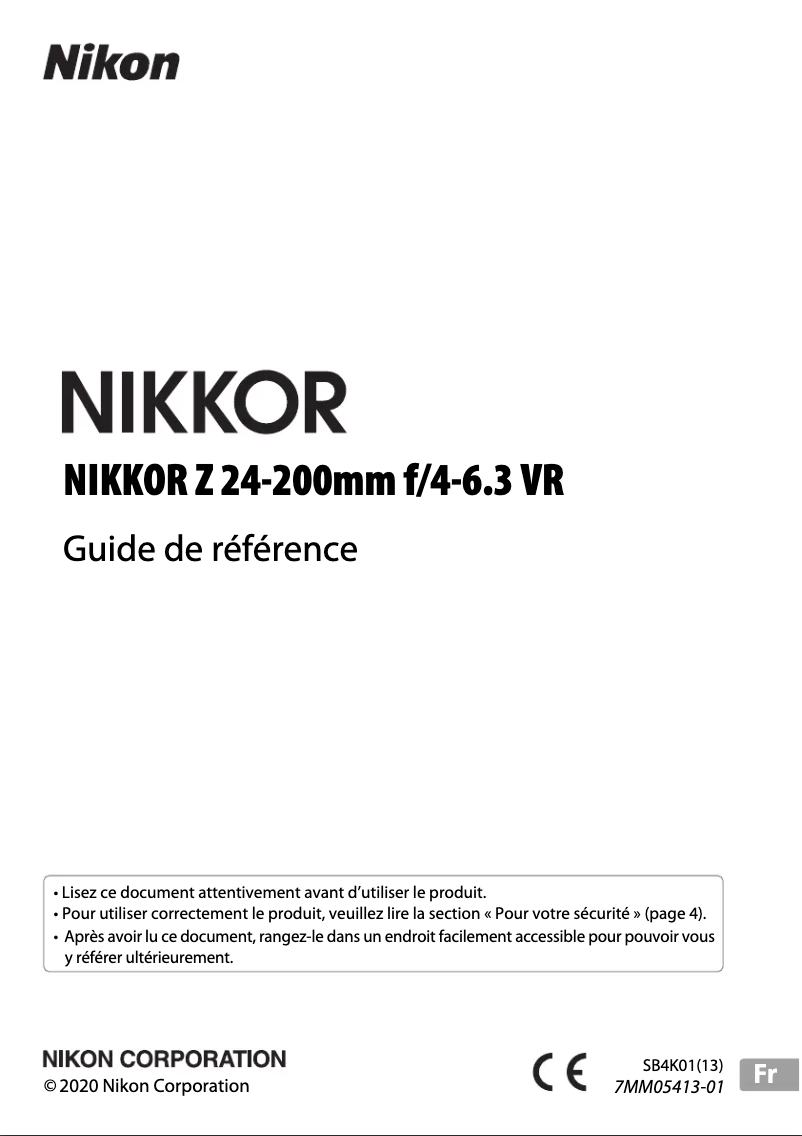 Page 1 de la notice Manuel utilisateur Nikon NIKKOR Z 24-200mm f/4-6.3 VR