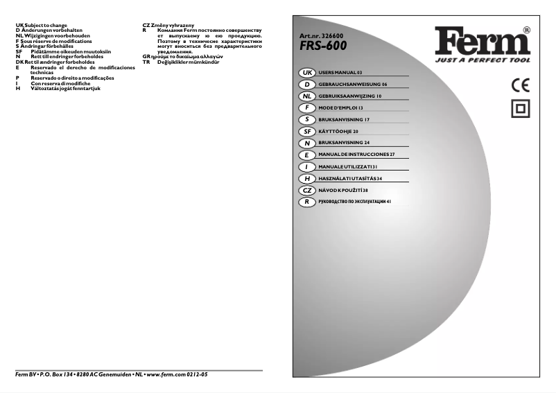 Page n°1 - Manuel utilisateur Ferm RSM1001