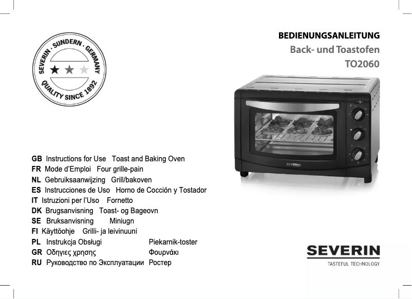 Page 1 de la notice Manuel utilisateur Severin TO 2060
