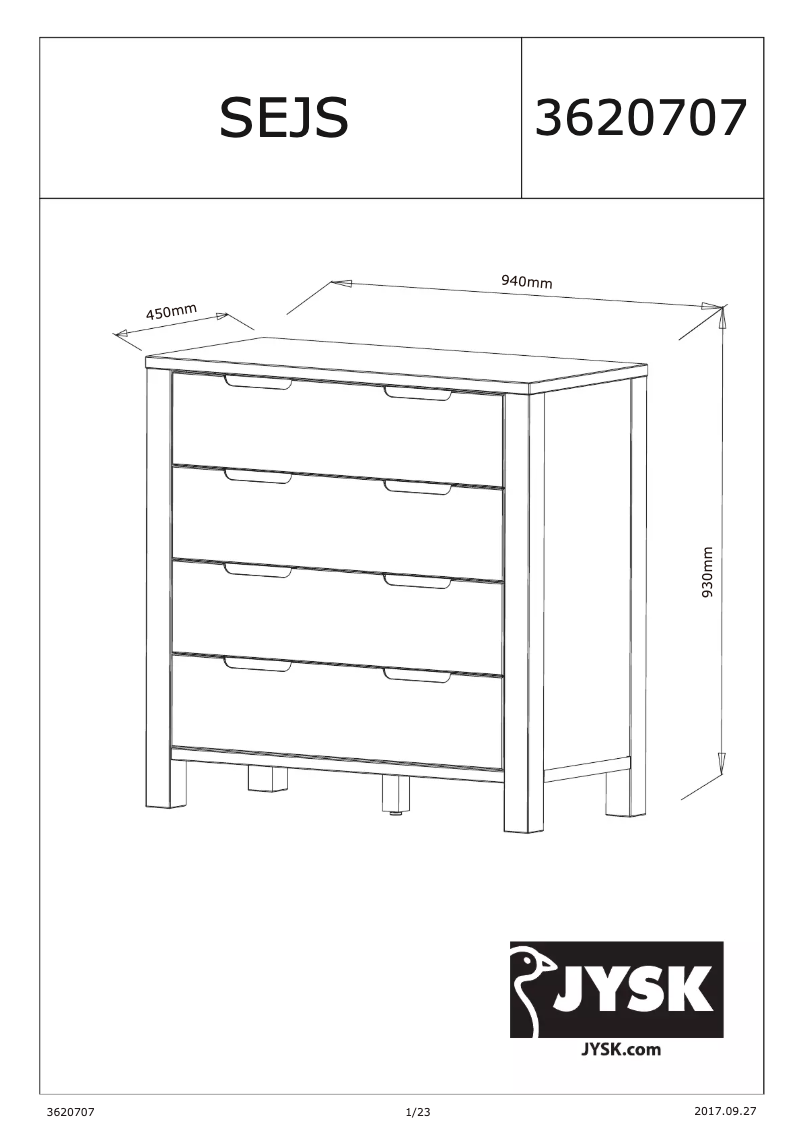 Page 1 de la notice Manuel utilisateur JYSK Sejs (94x93x45)