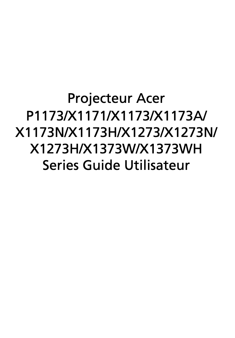 Page 1 de la notice Manuel utilisateur Acer X1273