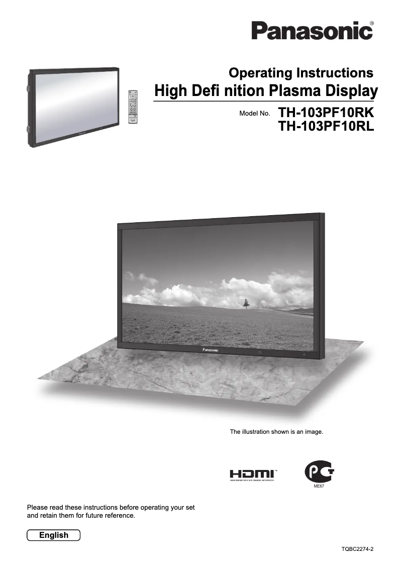 Page 1 de la notice Manuel utilisateur Panasonic TH-103PF10RK