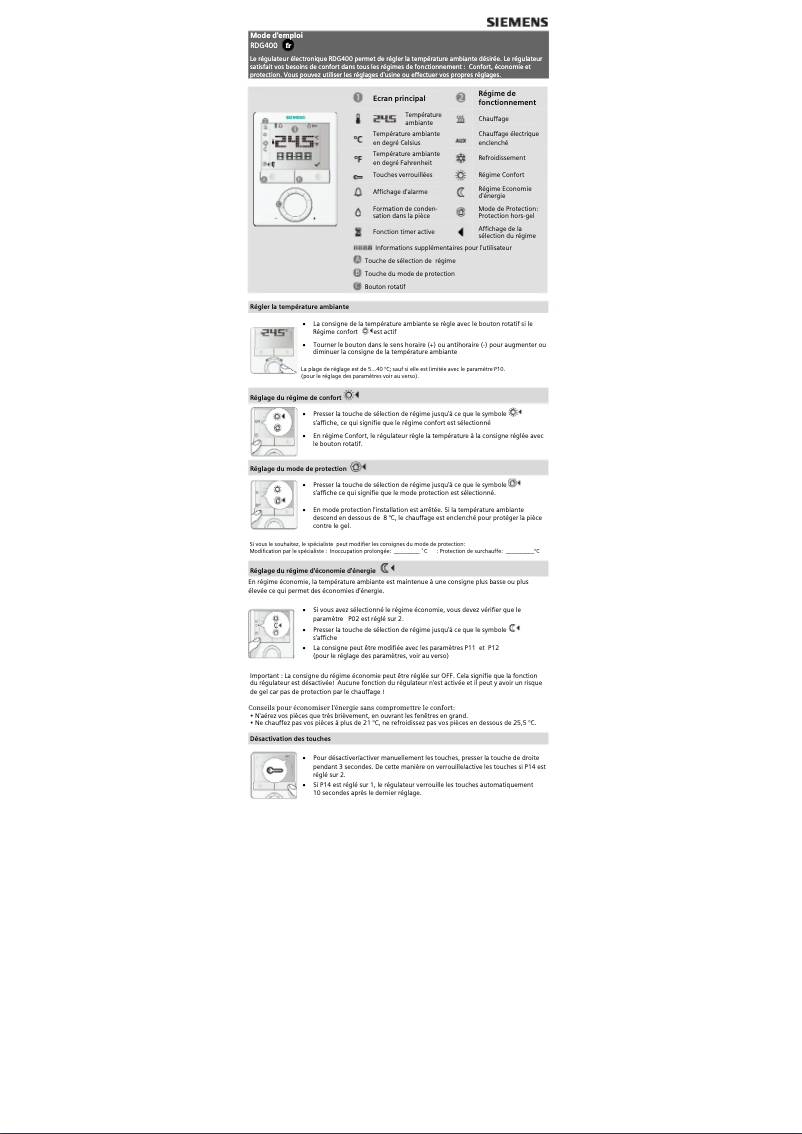 Page 1 de la notice Manuel utilisateur Siemens RDG400