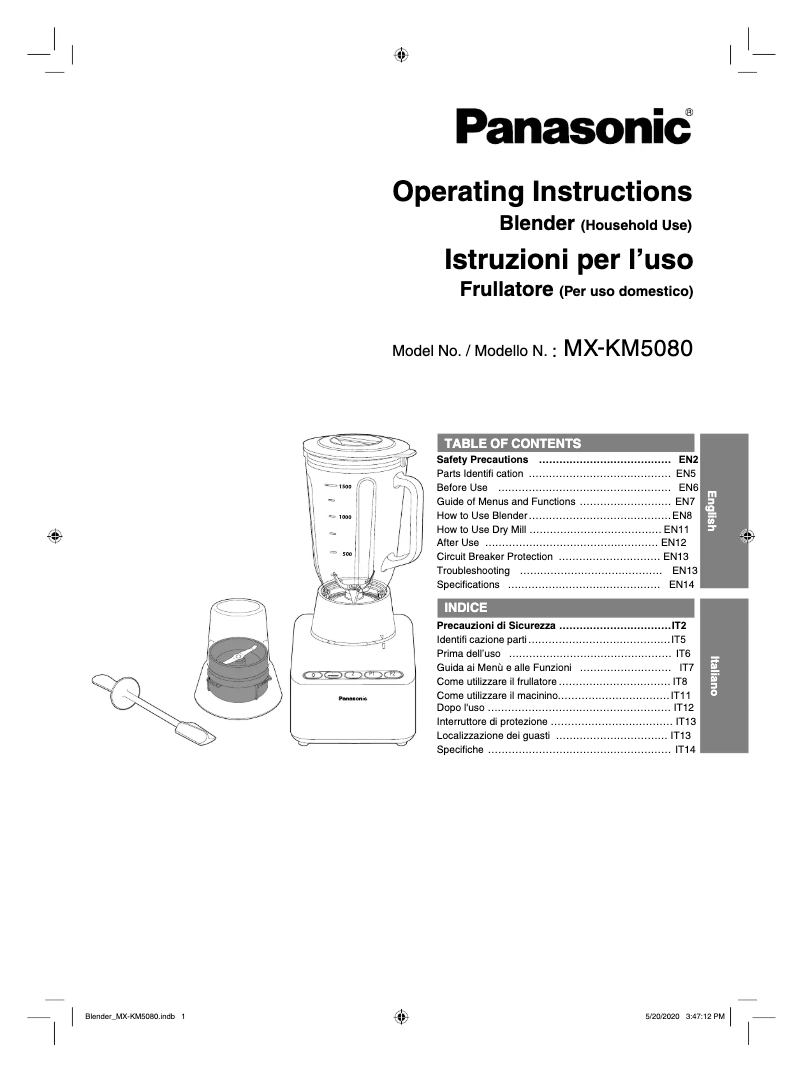 Page 1 de la notice Manuel utilisateur Panasonic MX-KM5080