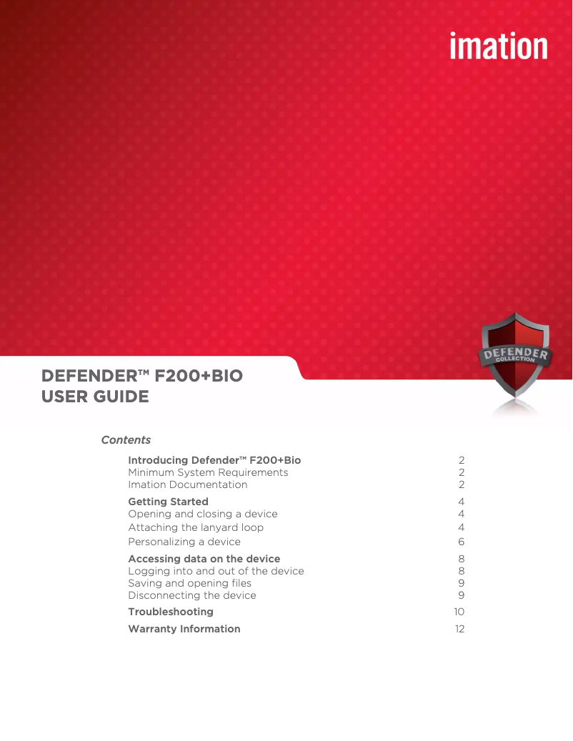 Page n°1 - Manuel utilisateur Imation Defender F200+Bio 4GB