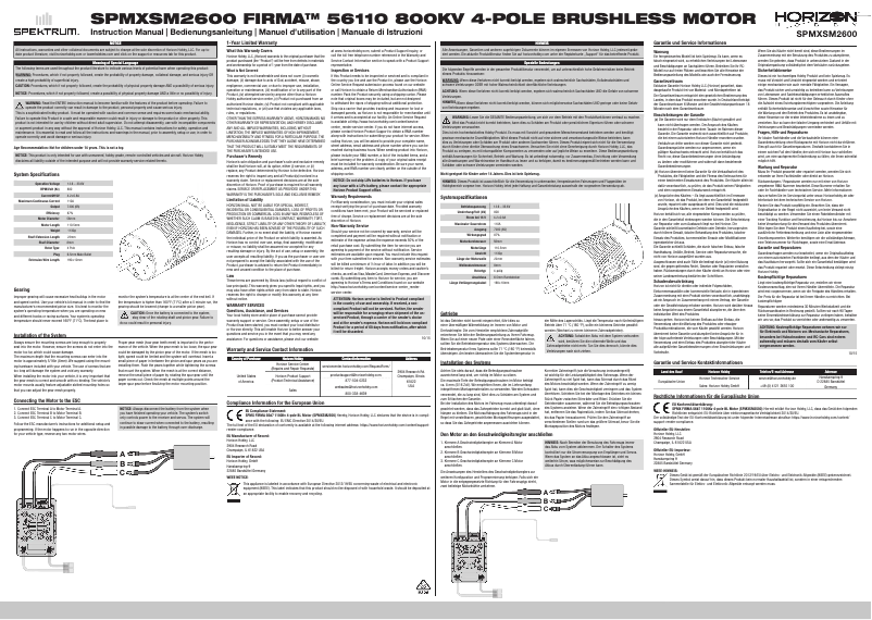 Page n°1 - Manuel utilisateur Spektrum Firma 800Kv