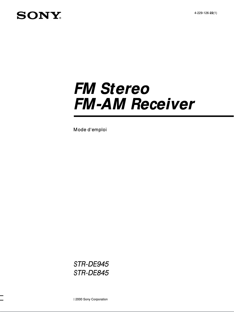 Page 1 de la notice Manuel utilisateur Sony STR-DE945