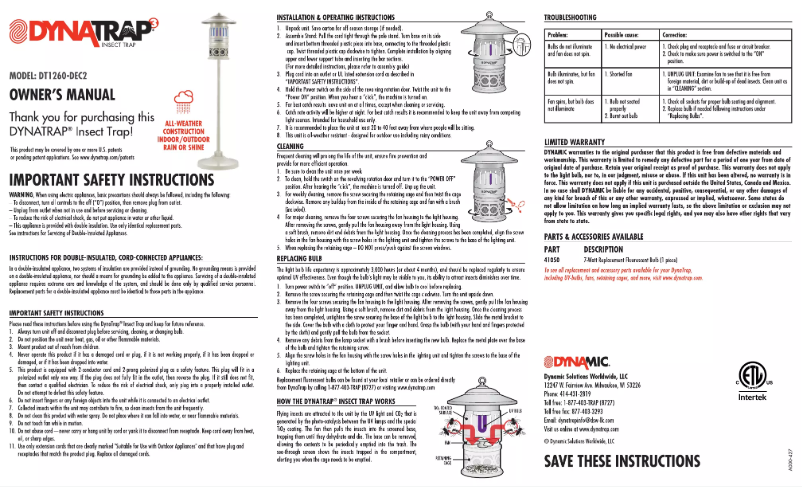 Página 1 del manual Manual de usuario Dynatrap DT1260-DEC2
