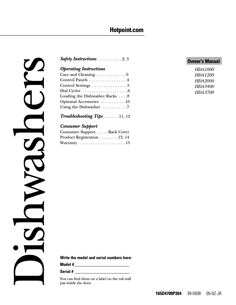 Page n°1 - Manuel d'utilisation et d'entretien Hotpoint HDA3400FWW