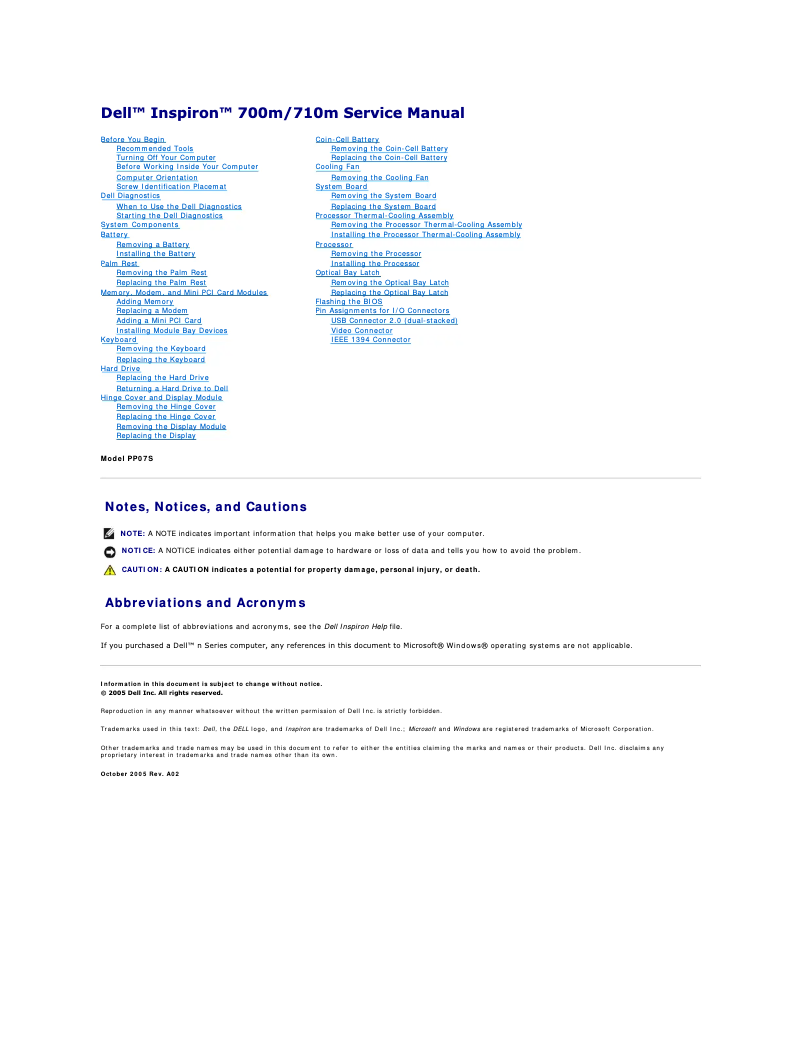 Page 1 de la notice Manuel utilisateur Dell Inspiron 710M