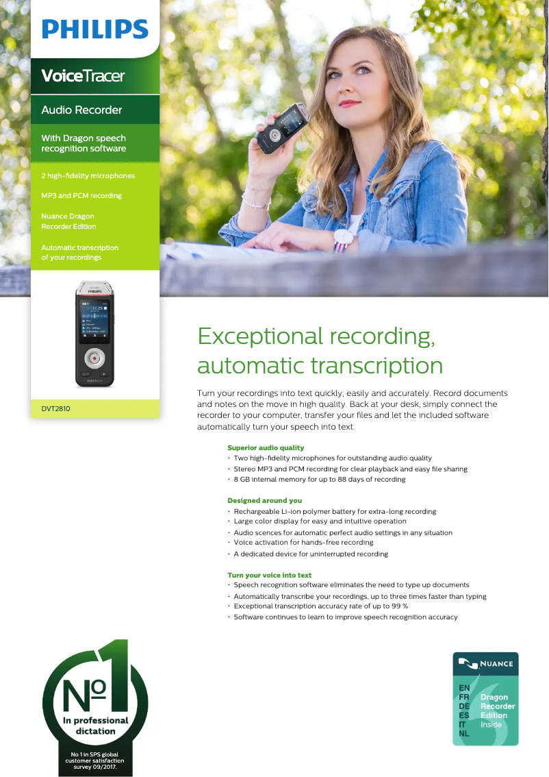 Page n°1 - Fiche technique Philips Voice Tracer DVT2810