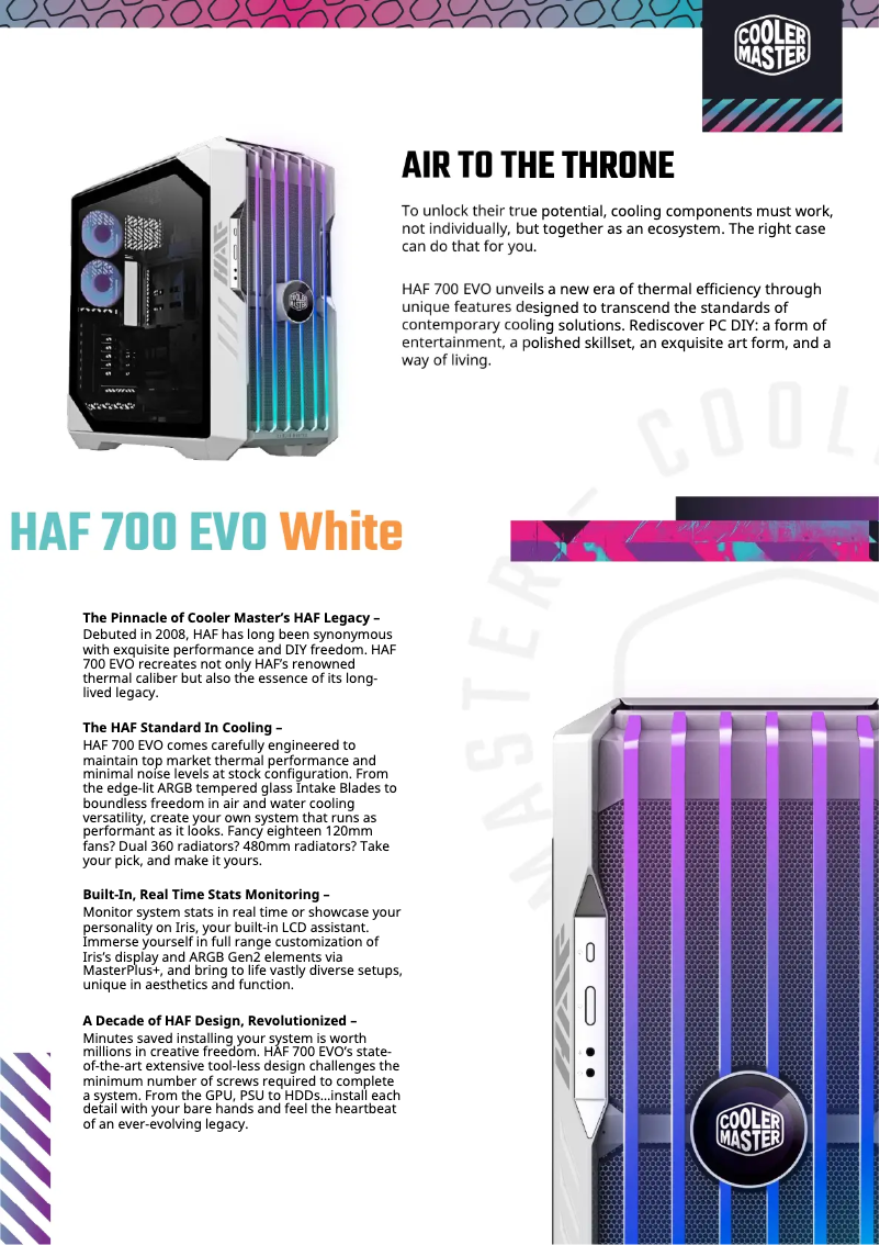 Page 1 de la notice Fiche technique Cooler Master HAF 700 EVO