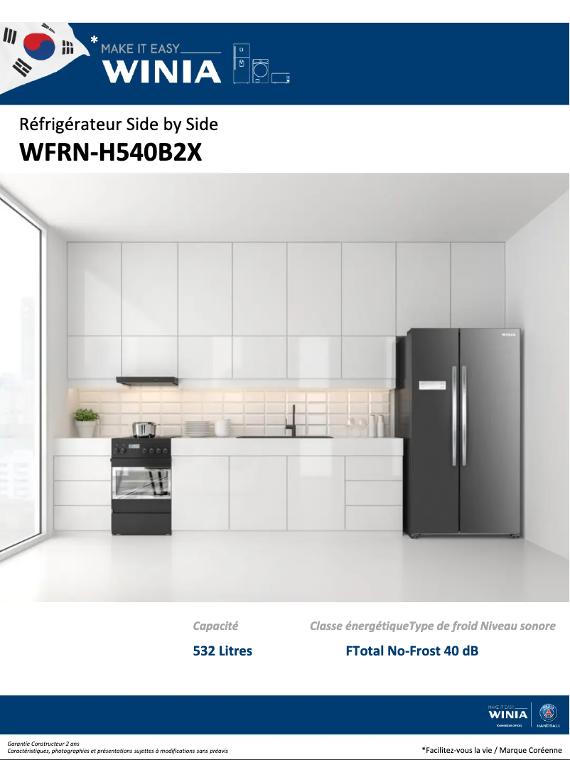 Page 1 de la notice Fiche technique Winia WFRN-H540B2X