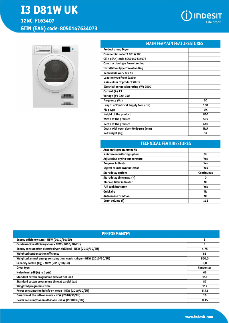Image de la première page du manuel de l'appareil I3 D81W UK
