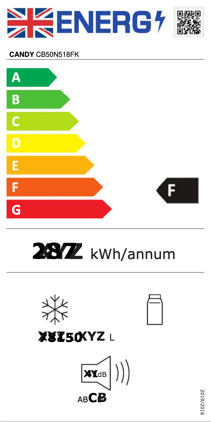 Page 1 de la notice Label énergétique Candy CB50N518FK