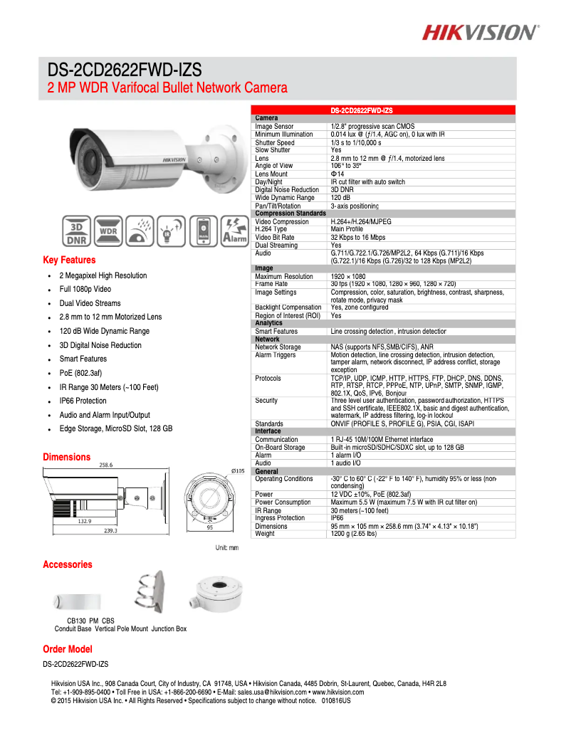 Page 1 de la notice Brochure Hikvision DS-2CD2622FWD-IZS