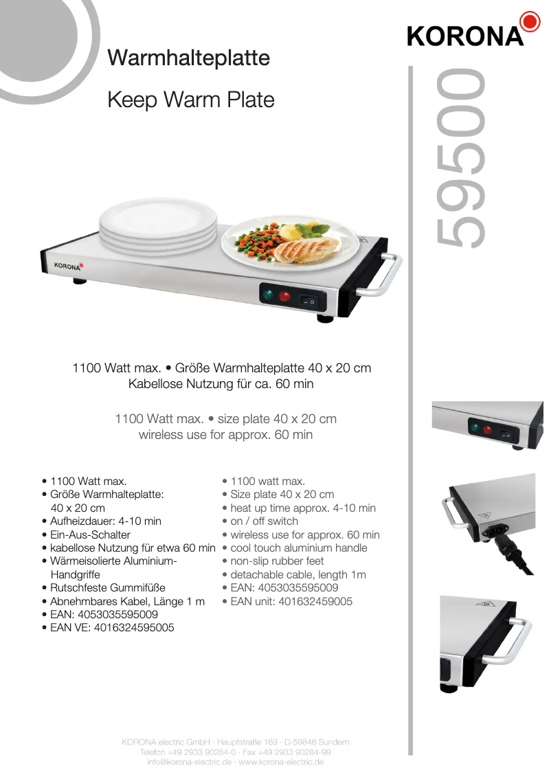 Page 1 de la notice Fiche technique Korona 59500
