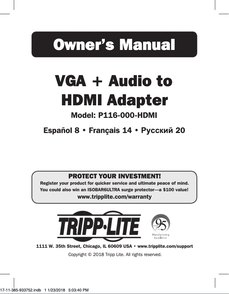 Page n°1 - Manuel utilisateur Tripp Lite P116-000-HDMI