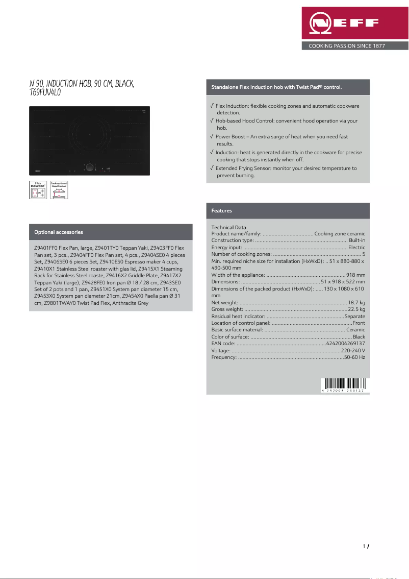 Page n°1 - Fiche technique Neff T69FUV4L0