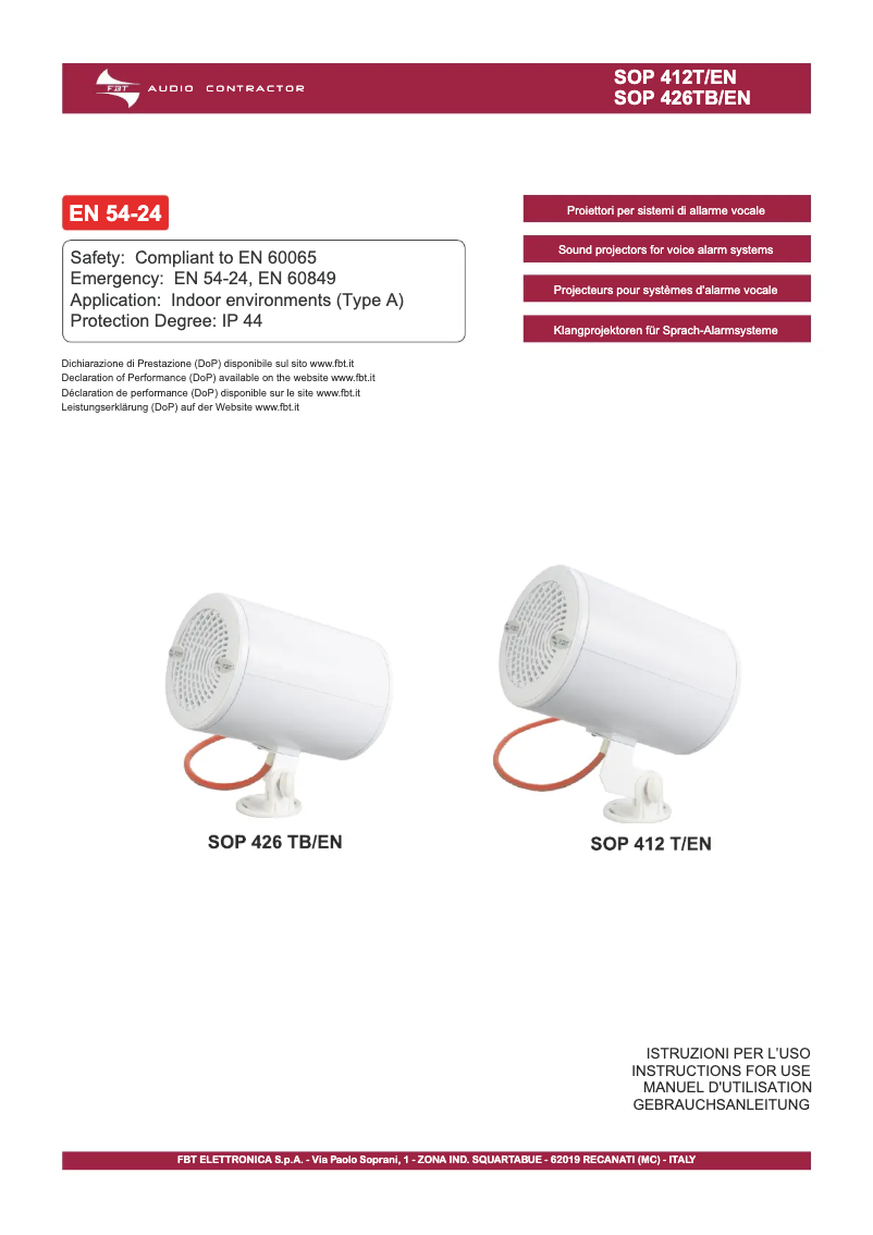 Página 1 del manual Manual de usuario FBT SOP 426 TB