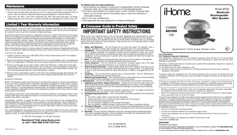 Página 1 del manual Manual de usuario iHome iBT65