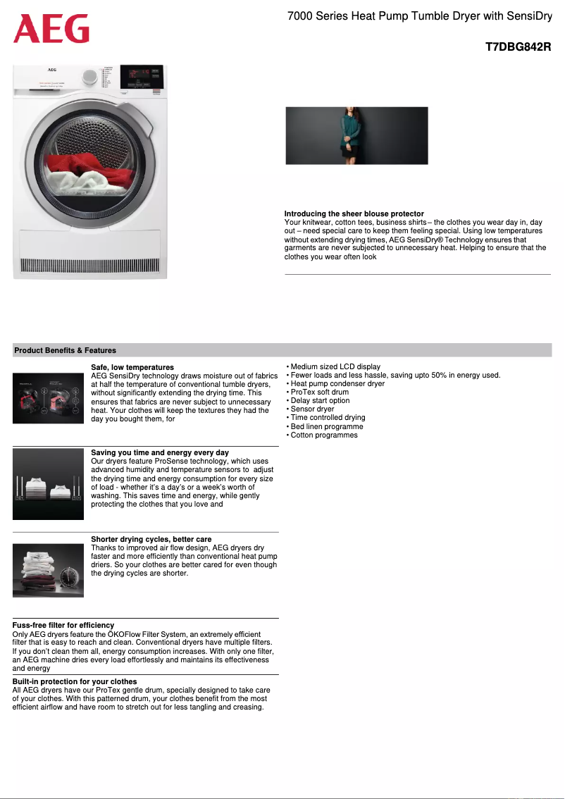 Page n°1 - Fiche technique AEG T7DBG842R