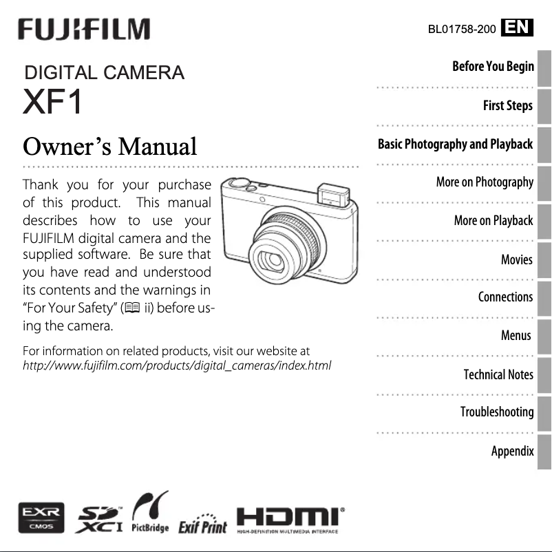 Page n°1 - Manuel utilisateur Fujifilm FinePix XF1