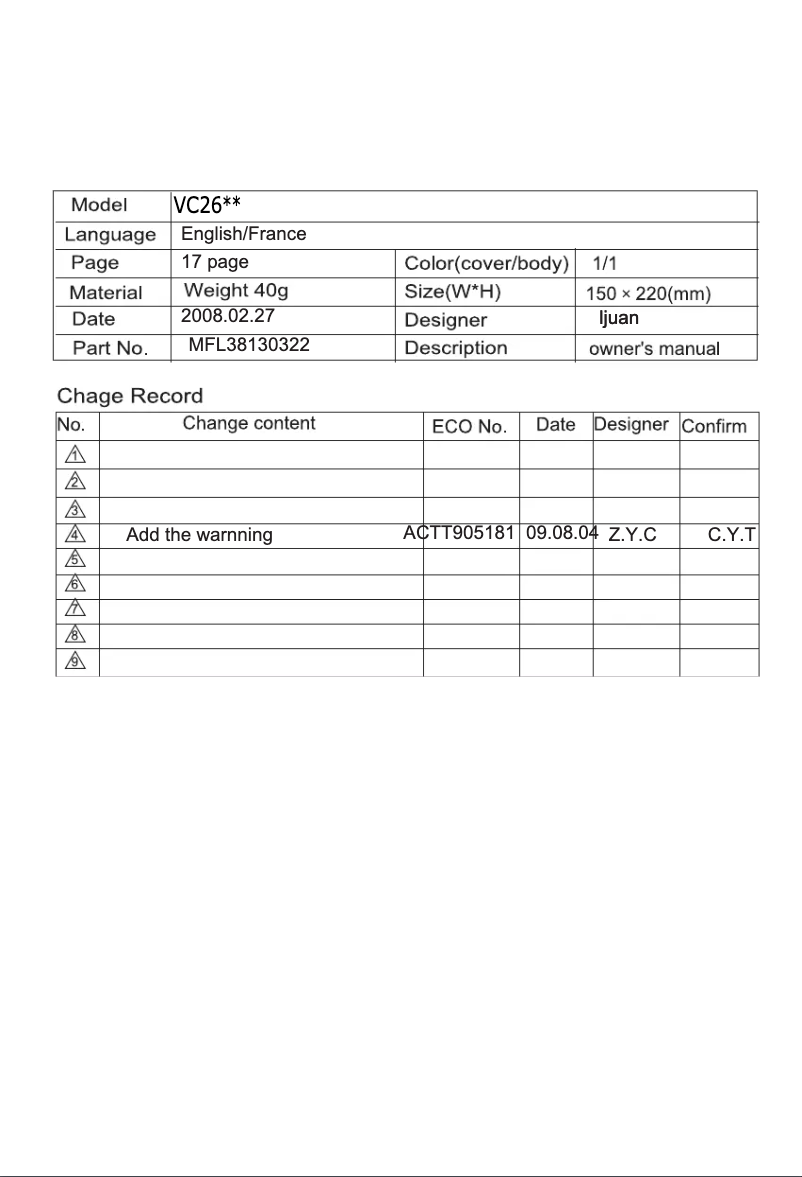 Page n°1 - Manuel utilisateur LG VC2686CL