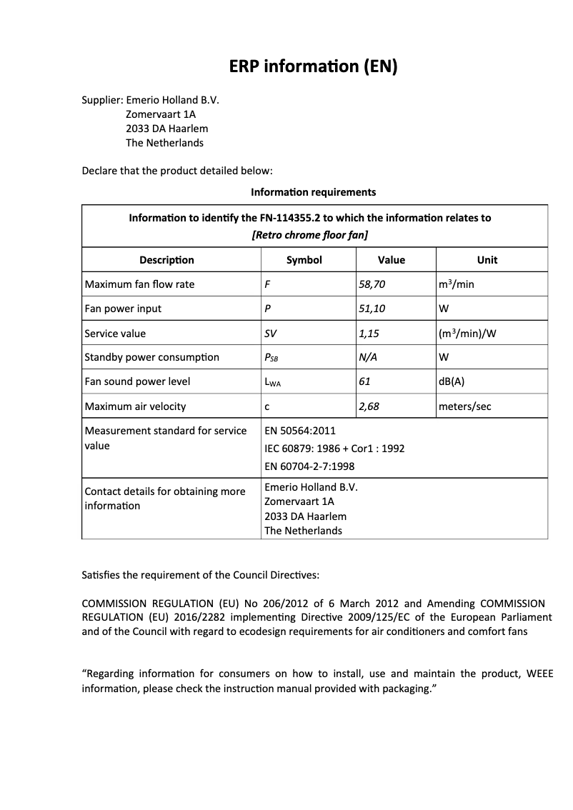 Page n°1 - Fiche technique Emerio FN-114355.2