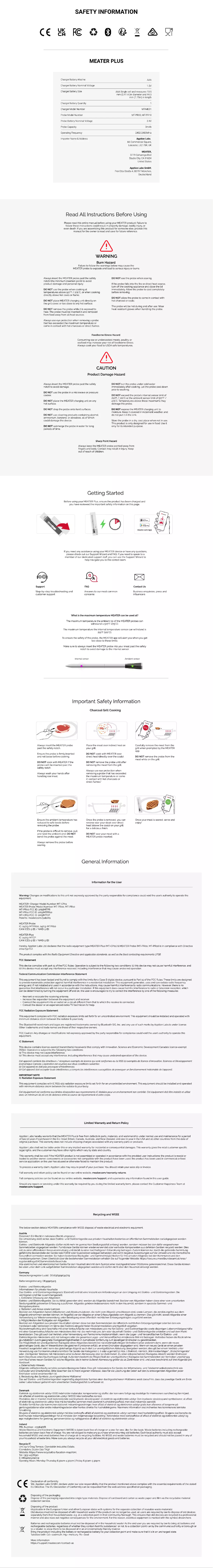 Page n°1 - Manuel utilisateur MEATER Block