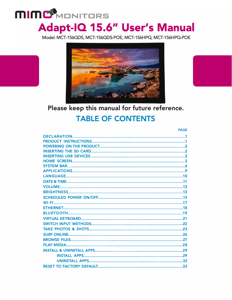 Page n°1 - Manuel utilisateur Mimo Monitors Adapt-IQV