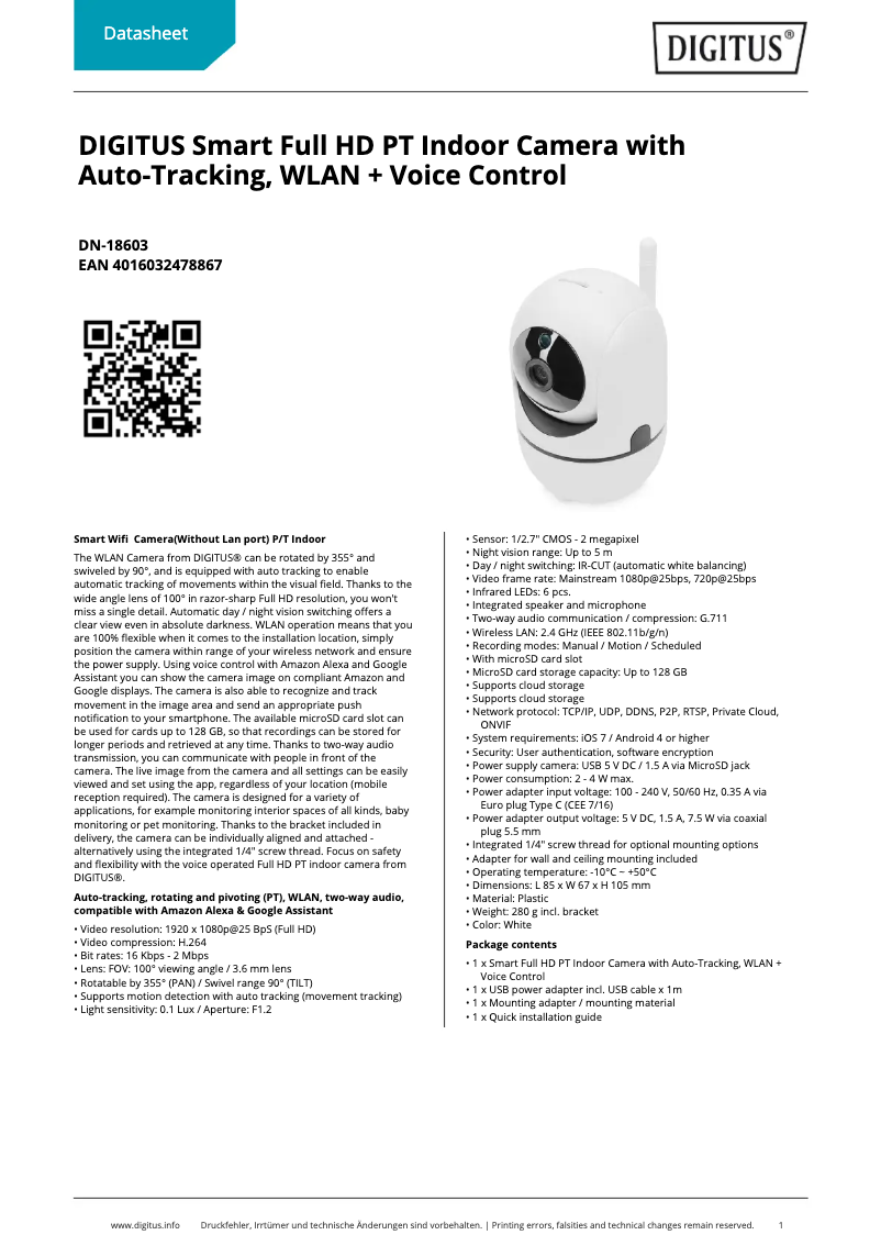 Page 1 de la notice Fiche technique Digitus DN-18603