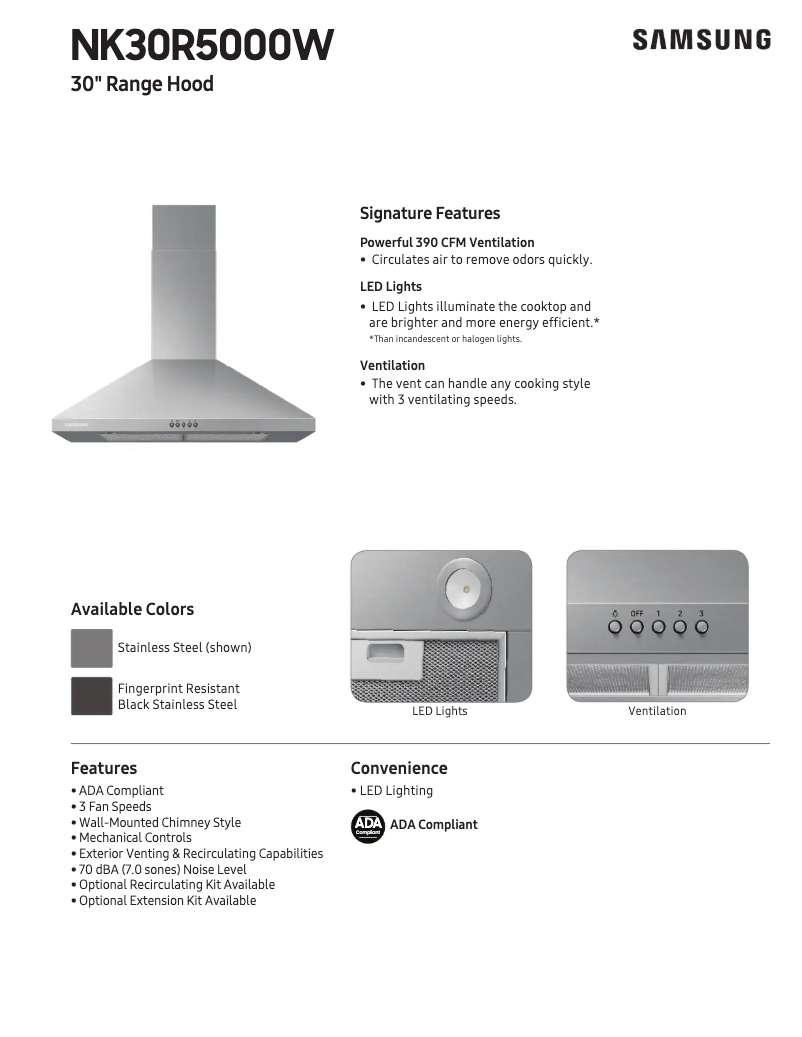 Page 1 de la notice Fiche technique Samsung NK30N7000US