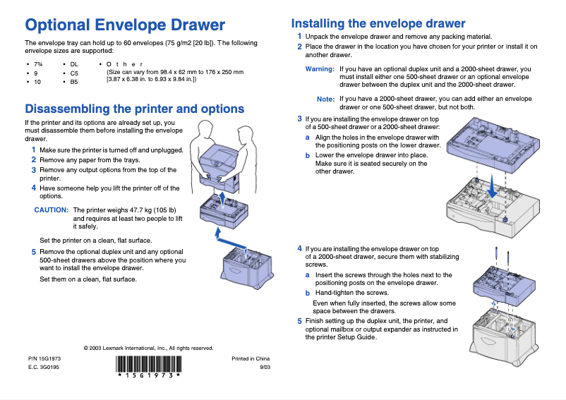 Page 1 de la notice Dessin technique Lexmark C752