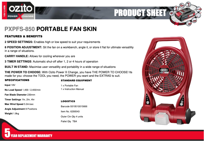 Page n°1 - Fiche technique Ozito PXPFS-850