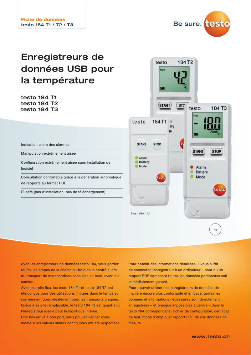 Página 1 del manual Ficha técnica Testo 184 T2